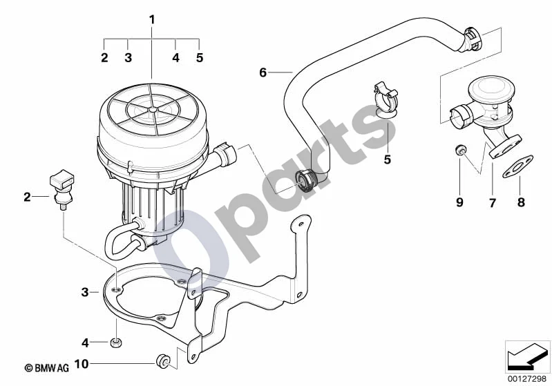 BMW 5 E60 E61 (2004–2010) Išmetamųjų dujų valymo oro siurblys (E60 520I, E60 525IM54, E60 530IM54, E61 525IM54) schema – pozicija 07: Vožtuvas