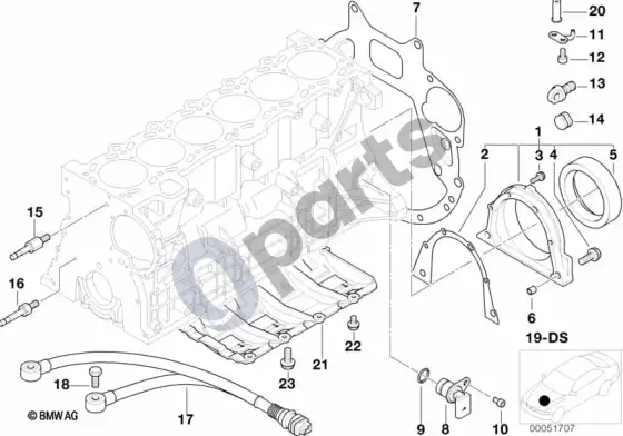 BMW 5 E60 E61 variklio bloko tvirtinimo detalės (E60 520I) – schema
