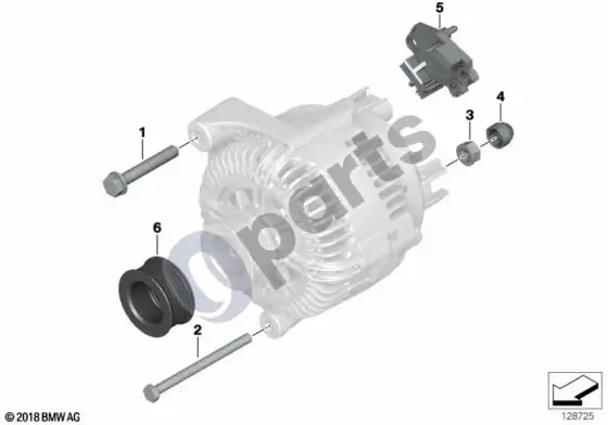 BMW 5 E60 E61 generatorius, atskiros dalys (E60 523I, E60 525IN52, E60 530IN52, E60 525XI, E60 530XI, E61 523I, E61 525IN52, E61 530I, E61 525XI, E61 530XI) – schema