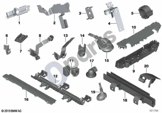 BMW 5 E60 E61 laidų pynės tvirtinimo detalės (E60 523I, E60 525IN52, E60 530IN52, E60 525XI, E60 530XI) – schema