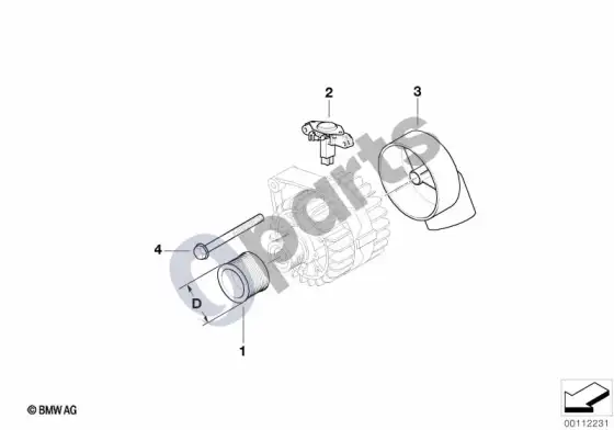 BMW 5 E60 E61 generatorius, atskiros dalys (E60 525D, E60 530DM57N, E60 535D, E60 530XD, E60 530DM57N2, E61 LCI 525D, E61 LCI 530D, E61 LCI 535D, E61 LCI 525XD, E61 LCI 530XD, E61 525D, E61 530DM57N, E61 535D, E61 530XD, E61 530DM57N2) – schema