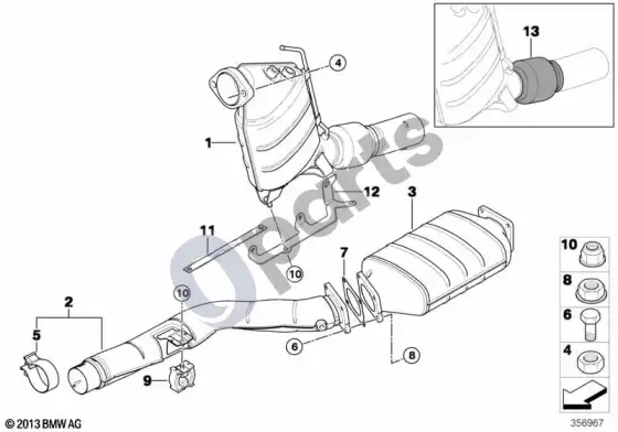 BMW 5 E60 E61 katalizatorius/dyzelinio variklio kietųjų dalelių filtras (E60 525D, E60 530DM57N, E61 525D, E61 530DM57N) – schema