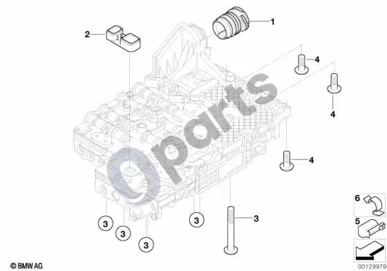 BMW 5 E60 E61 GA6HP26Z mechatronikos tvirtinimo detalės (E60 525D, E60 535D, E61 525D, E61 535D) – schema