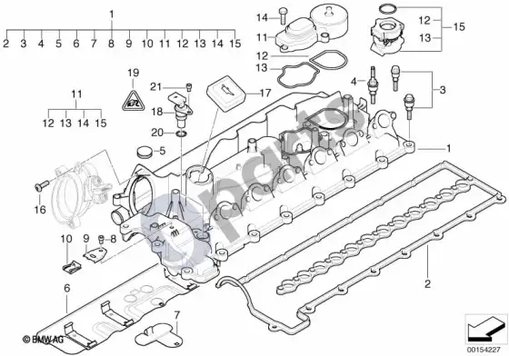 BMW 5 E60 E61 cilindrų galvutės dangtis (E60 525D, E61 525D) – schema