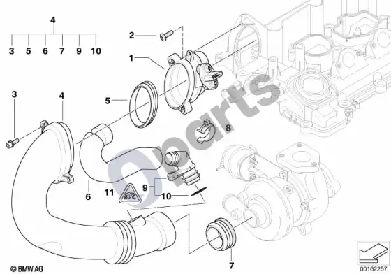 BMW 5 E60 E61 plėvelinis oro masės matuoklis (E60 525D, E61 525D) – schema
