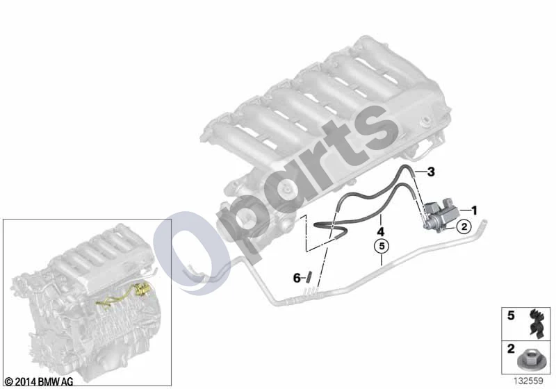 BMW 5 E60 E61 (2004–2010) Vakuuminis valdymas, EGR (E60 525D, E61 525D) schema – pozicija 01: Slėgio keitiklis