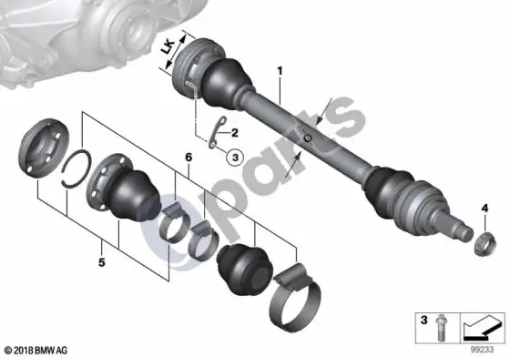 BMW 5 E60 E61 išėjimo velenas (E60 525IM54, E60 530IM54) – schema