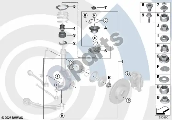 BMW 5 E60 E61 remonto komplektas, atraminis guolis (E60 525XI, E60 530XI, E60 530XD, E61 525XI, E61 530XI, E61 530XD) – schema