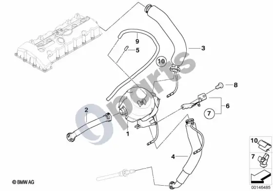 BMW 5 E60 E61 karterio vėdinimas / alyvos separatorius (E60 525XI, E60 530XI, E61 525XI, E61 530XI) – schema