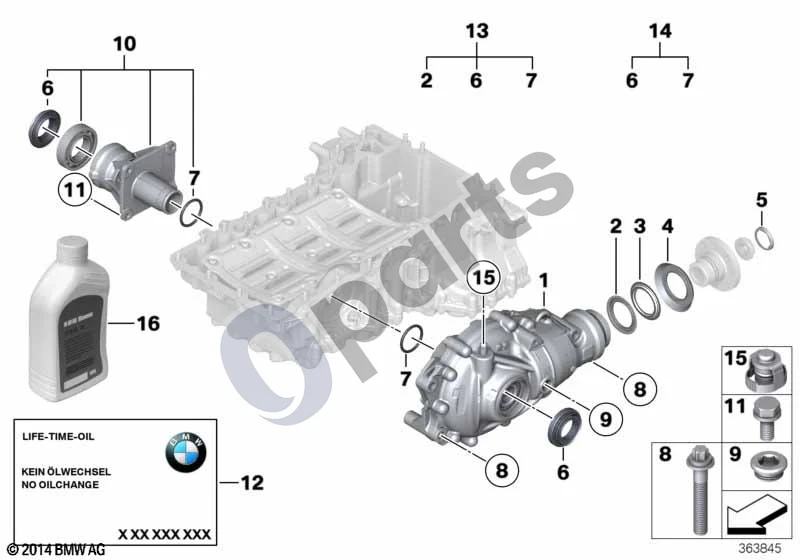 BMW 5 E60 E61 (2004–2010) Priekinės ašies diferencialas, atskiras komponentas, visų ratų pavara, priekis (E60 525XI, E61 525XI) schema – pozicija 10: Atraminis laikiklis