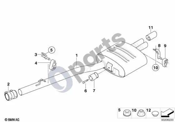 BMW 5 E60 E61 išmetimo sistema, galinė (E60 530XD, E61 530XD) – schema