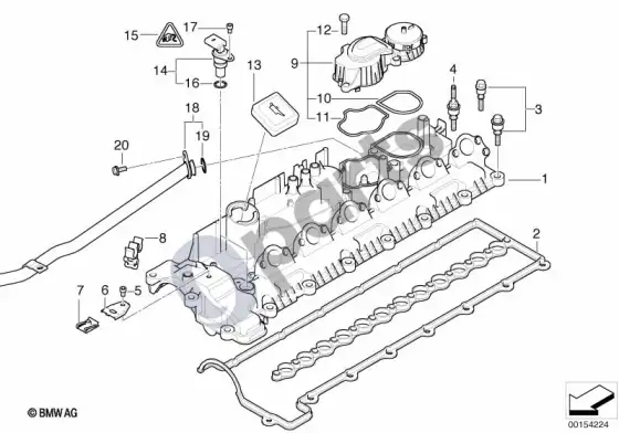 BMW 5 E60 E61 cilindrų galvutės dangtis (E60 535D, E61 535D) – schema