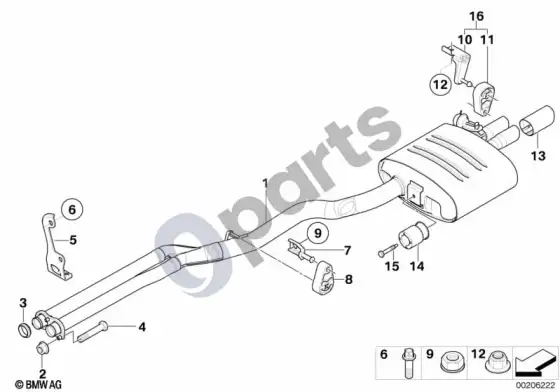 BMW 5 E60 E61 išmetimo sistema, galinė (E60 535D, E61 535D) – schema