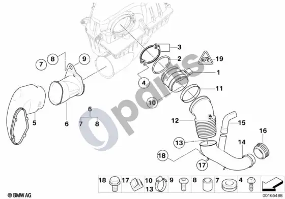 BMW 5 E60 E61 plėvelinis oro masės matuoklis/švaraus oro vamzdis (E60 535D, E61 535D) – schema