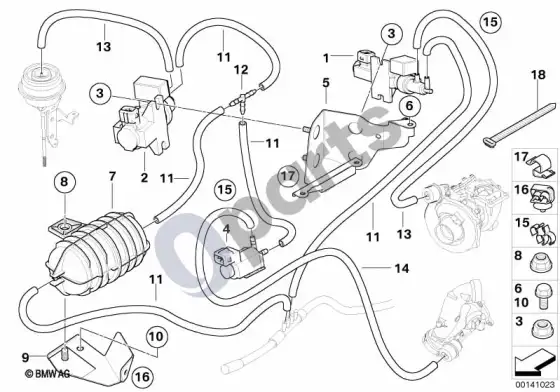 BMW 5 E60 E61 vakuuminis valdymas, išmetamųjų dujų turbokompresorius (E60 535D, E61 535D) – schema