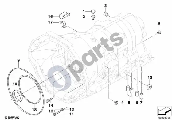BMW 5 E60 E61 GA6HP26Z korpusas su tvirtinimo detalėmis (E60 540I, E60 545I, E60 550I, E60 525D, E60 530DM57N, E60 535D, E60 530DM57N2, E61 545I, E61 550I, E61 525D, E61 530DM57N, E61 535D, E61 530DM57N2) – schema