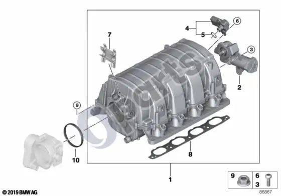 BMW 5 E60 E61 įsiurbimo kolektoriaus sistema (E60 545I, E61 545I) – schema
