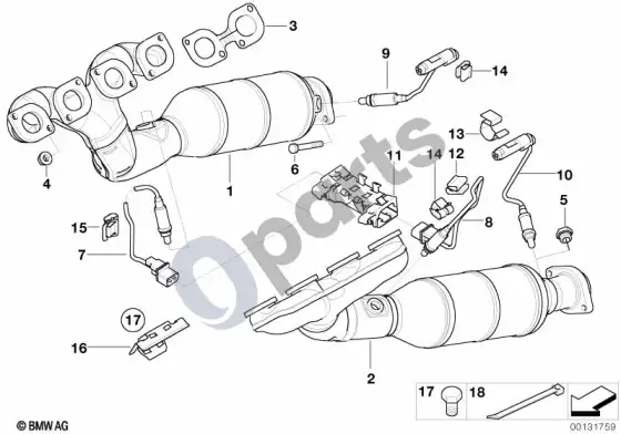 BMW 5 E60 E61 išmetimo kolektorius su katalizatoriumi (E60 545I, E61 545I) – schema