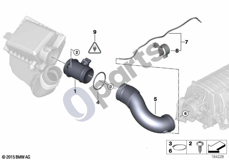 BMW 5 E60 E61 (2004–2010) Plėvelinis oro masės matuoklis (E60 545I, E61 545I) schema – pozicija 01: Plėvelinis oro masės matuoklis