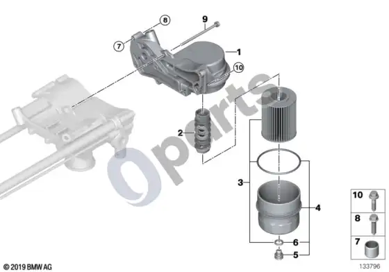 BMW 5 E60 E61 tepimo sistema – alyvos filtras (E60 545I, E61 545I) – schema