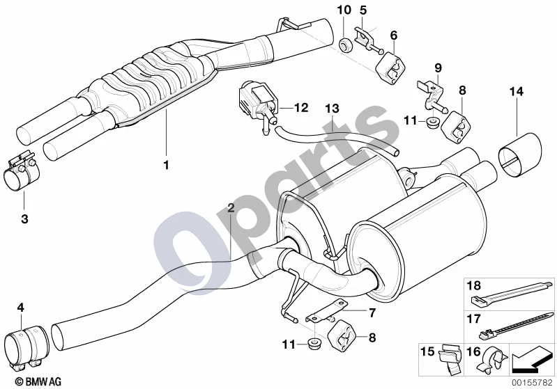 BMW 5 E60 E61 (2004–2010) Išmetimo sistema, galinė (E60 550I, E61 550I) schema – pozicija 02: Galinis duslintuvas