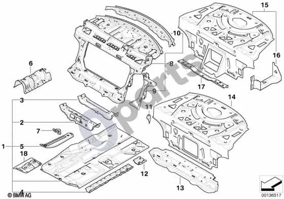 BMW 5 E60 E61 bagažinės pertvara – schema