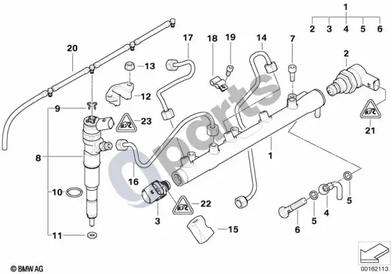 BMW 5 E60 E61 aukšto slėgio akumuliatorius/purkštukas/vamzdis (E60 LCI 520DM47N2, E60 520D, E61 LCI 520DM47N2, E61 520D) – schema