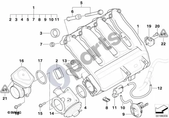 BMW 5 E60 E61 įsiurbimo kolektorius su EGR ir sklendės valdymu (E60 LCI 520DM47N2, E60 520D, E61 LCI 520DM47N2, E61 520D) – schema