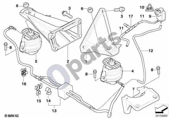 BMW 5 E60 E61 variklio pakaba (E60 LCI 520DM47N2, E60 520D, E61 LCI 520DM47N2, E61 520D) – schema