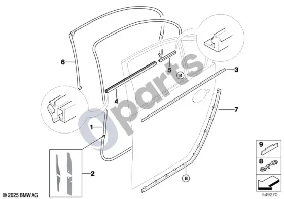 BMW 5 E60 E61 galinis durų sandariklis (E60 LCI 520DM47N2, E60 520D) – schema