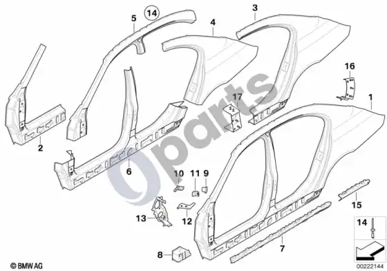 BMW 5 E60 E61 šoninis rėmas (E60 LCI 520DM47N2, E60 520D) – schema