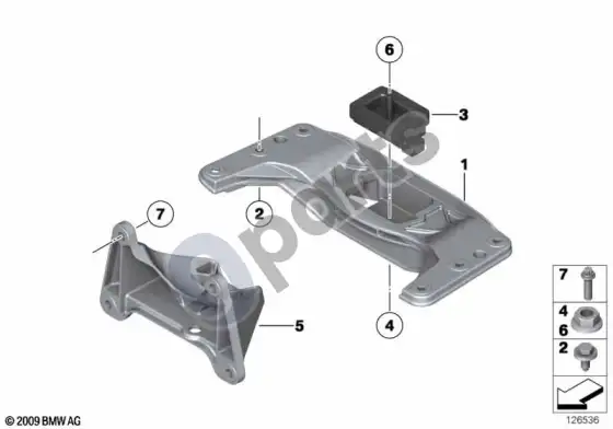 BMW 5 E60 E61 pavarų dėžės pakaba (E60 LCI 520DM47N2, E60 LCI 520DN47, E60 520D, E61 LCI 520DM47N2, E61 LCI 520DN47, E61 520D) – schema