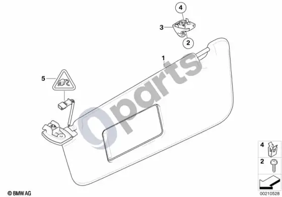 BMW 5 E60 E61 saulės skydeliai – schema
