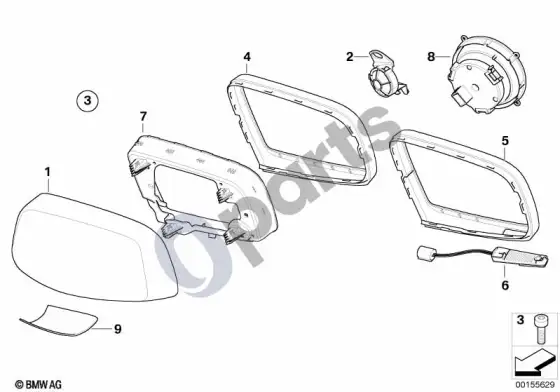 BMW 5 E60 E61 išorinis veidrodis (E60 LCI 520DM47N2, E61 LCI 520DM47N2) – schema