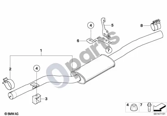 BMW 5 E60 E61 vidurinis duslintuvas (E60 LCI 520DN47, E61 LCI 520DN47) – schema