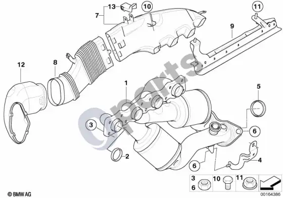 BMW 5 E60 E61 išmetimo kolektorius su katalizatoriumi (E60 LCI 520IN43, E61 LCI 520I) – schema