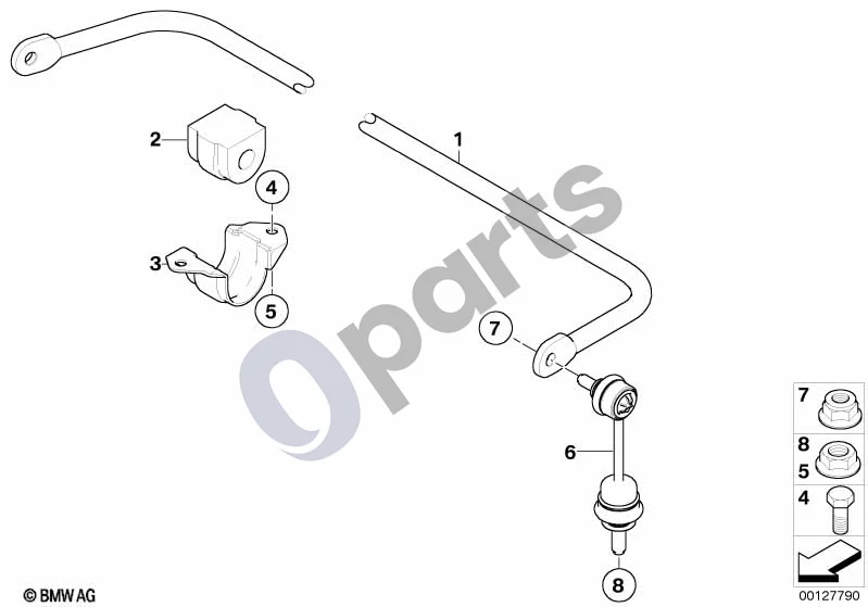 BMW 5 E60 E61 (2004–2010) Galinis stabilizatorius (E60 LCI 520IN46N, E60 LCI 520IN43, E60 LCI 523IN52N, E60 LCI 523IN53, E60 LCI 520DM47N2, E60 LCI 520DN47, E60 520D, E60 523I) schema – pozicija 02: Stabilizatoriaus guminis tvirtinimas