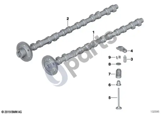 BMW 5 E60 E61 paskirstymo mechanizmas ir vožtuvų pavara – skirstomasis velenas (E60 LCI 525D, E60 LCI 525XD, E60 525D, E60 535D, E61 LCI 525D, E61 LCI 525XD, E61 525D, E61 535D) – schema