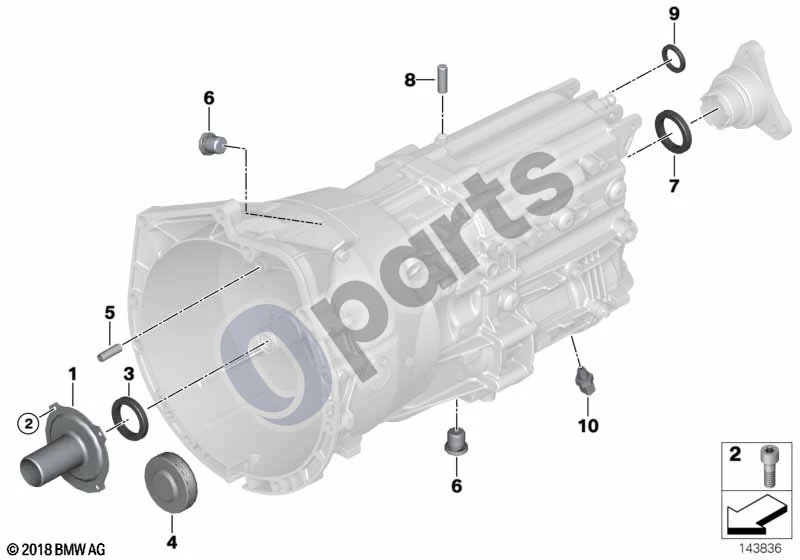 BMW 5 E60 E61 (2004–2010) GS6-53BZ/DZ pavarų dėžės korpusas ir tvirtinimo detalės (E60 LCI 525D, E60 LCI 530D, E60 525D, E60 530DM57N, E60 530DM57N2, E61 LCI 525D, E61 LCI 530D, E61 525D, E61 530DM57N, E61 530DM57N2) schema – pozicija 07: Veleno sandariklis