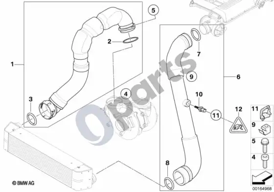 BMW 5 E60 E61 įsiurbimo kolektorius – pripūtimo oro kanalas / EGR (E60 LCI 525D, E60 LCI 530D, E60 LCI 525XD, E60 LCI 530XD, E60 530XD, E60 530DM57N2, E61 LCI 525D, E61 LCI 530D, E61 LCI 525XD, E61 LCI 530XD, E61 530XD, E61 530DM57N2) – schema