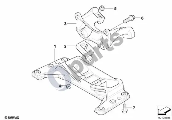 BMW 5 E60 E61 pavarų dėžės pakaba (E60 LCI 540I, E60 LCI 550I, E60 540I, E60 545I, E60 550I, E61 LCI 550I, E61 545I, E61 550I) – schema