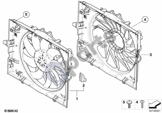 BMW 5 E60 E61 ventiliatoriaus gaubtas / ventiliatorius (E60 LCI 540I, E60 LCI 550I, E60 540I, E60 550I, E61 LCI 550I, E61 550I) – schema