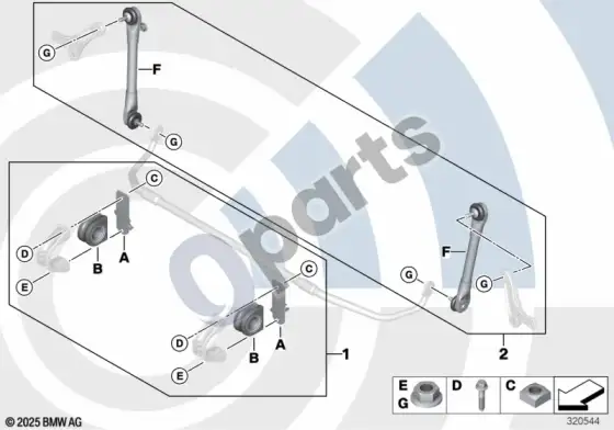 BMW 5 E60 E61 stabilizatoriaus remonto komplektai, priekiniai (E60 LCI 540I, E60 LCI 550I, E60 LCI 535D, E60 530IM54, E60 540I, E60 545I, E60 550I, E60 530DM57N, E60 535D, E61 LCI 550I, E61 LCI 525D, E61 LCI 530D, E61 LCI 535D, E61 545I, E61 550I, E61 525D, E61 530DM57N, E61 535D, E61 530DM57N2) – schema