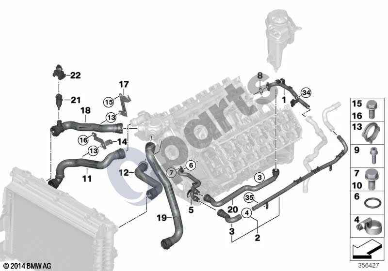 BMW 5 E60 E61 (2004–2010) Aušinimo sistemos aušinimo skysčio žarnos (E60 M5, E61 LCI M5) schema – pozicija 12: Tiekimo žarna
