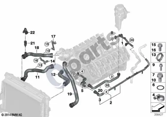 BMW 5 E60 E61 aušinimo sistemos aušinimo skysčio žarnos (E60 M5, E61 LCI M5) – schema