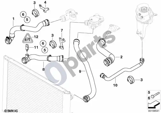 BMW 5 E60 E61 aušinimo sistemos vandens žarnos (E60 M5, E61 LCI M5) – schema