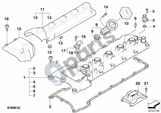 BMW 5 E60 E61 cilindrų galvutės dangtis (E60 M5, E61 LCI M5) – schema