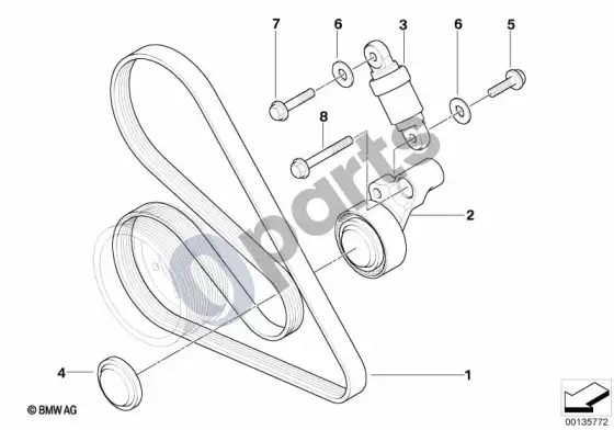 BMW 5 E60 E61 diržinė pavara, vandens siurblys / generatorius (E60 M5, E61 LCI M5) – schema