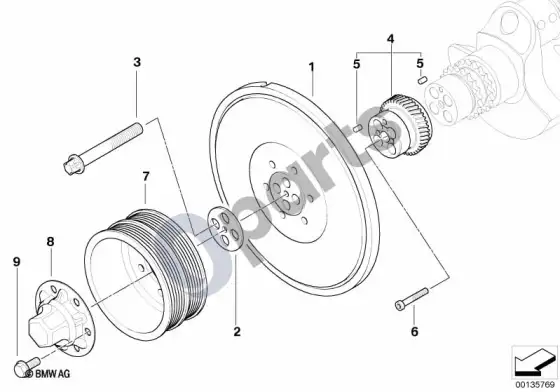 BMW 5 E60 E61 diržinė pavara, vibracijų slopintuvas (E60 M5, E61 LCI M5) – schema