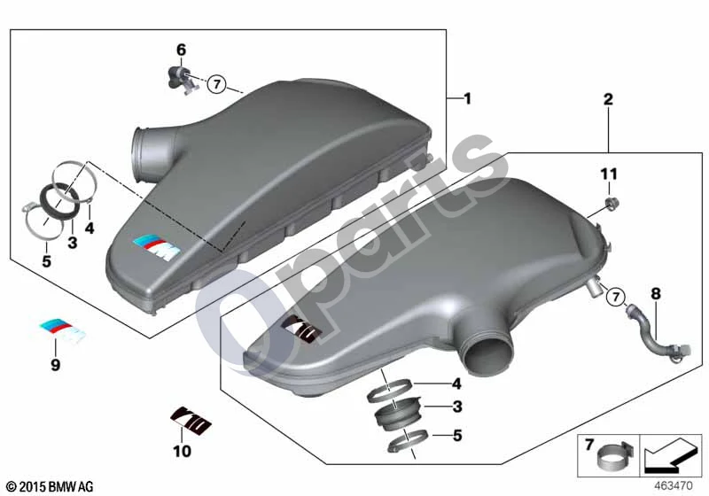 BMW 5 E60 E61 (2004–2010) Įsiurbimo kolektoriaus sistema (E60 M5, E61 LCI M5) schema – pozicija 11: Užraktas
